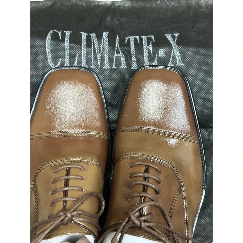 Climate-X Men's Cap Toe Brown Leather Dress Shoe New‎ In Box Size 7.5 MSRP 399